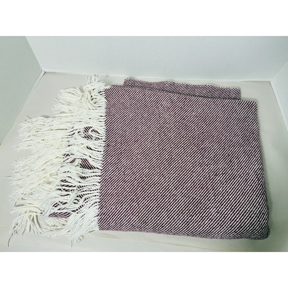 SFERRA Linea Casa Woven Throw Blanket Cotton/acrylic Herringbone Red Fringe Boho
